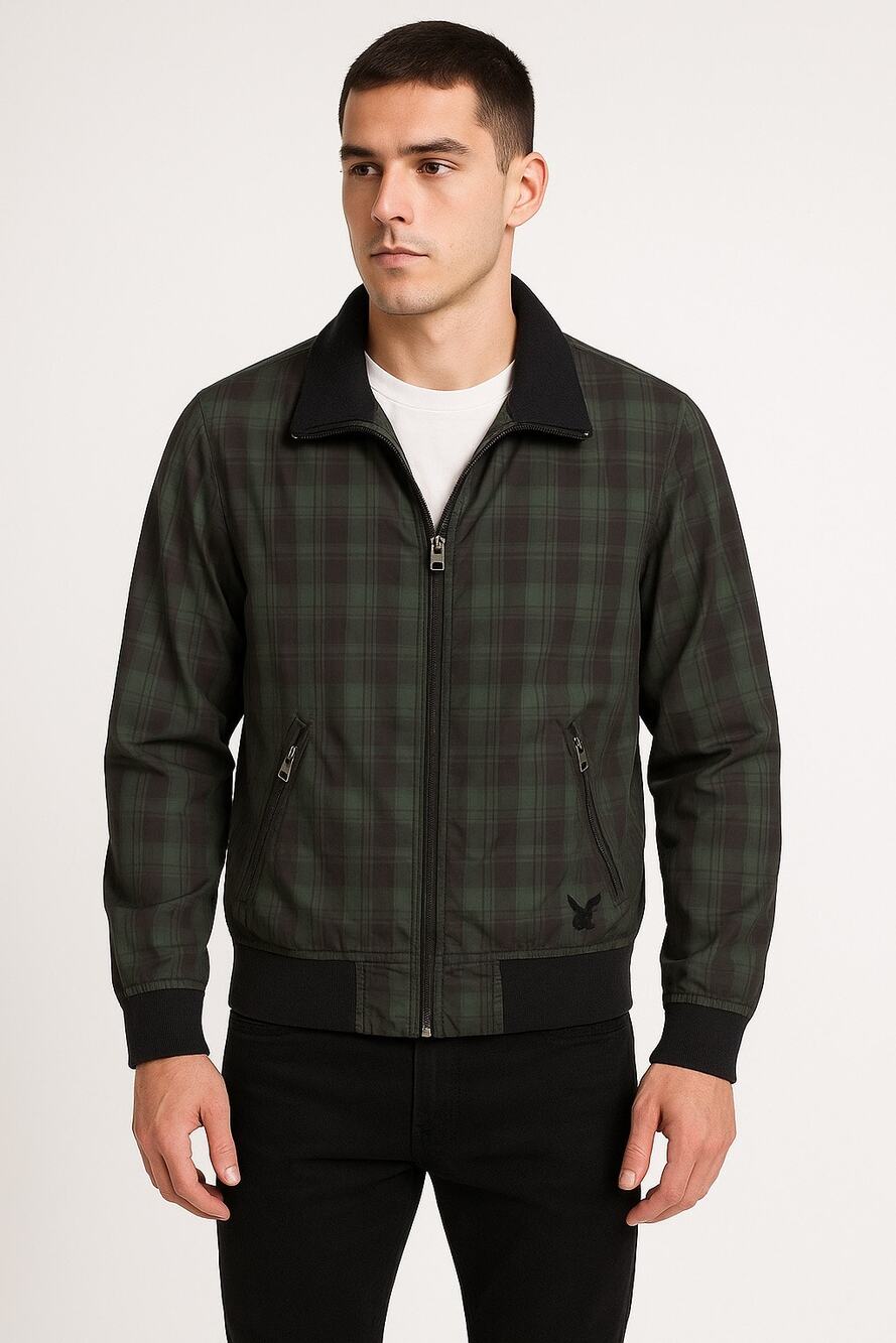American Eagle Men’s Plaid Bomber Jacket XS Green Black Zip Up Streetwear